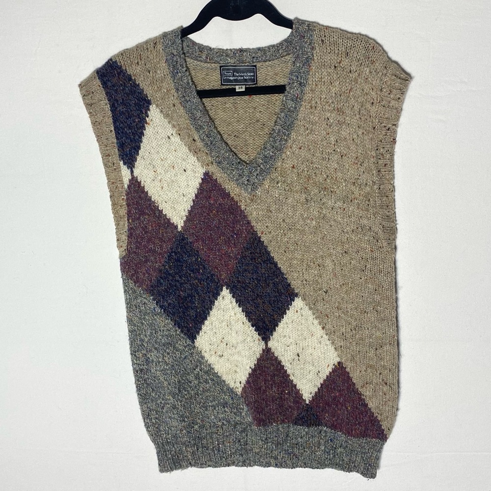 Vintage Sears The Men’s Store Tan Grey Burgundy Argyle Sweater Vest S
